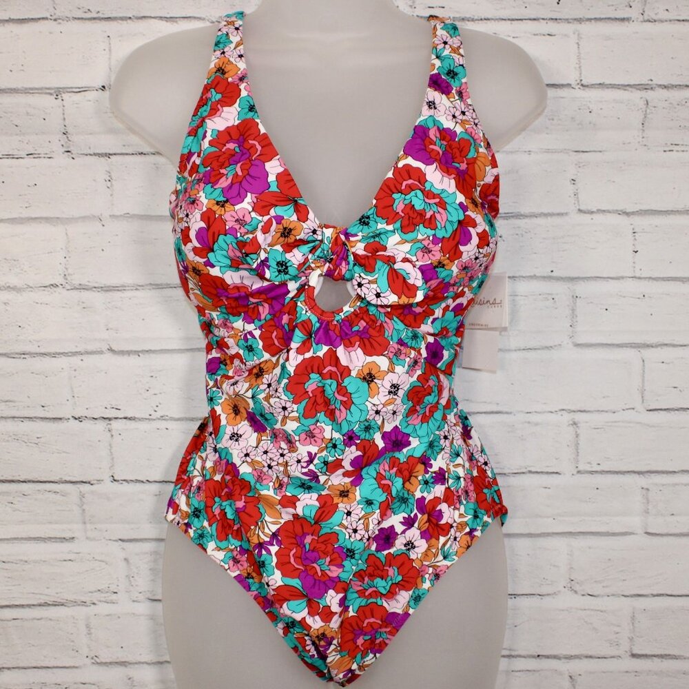 Raisins Curve Trendy Plus Size 14W Muna Floral One Piece Swimsuit Red Floral